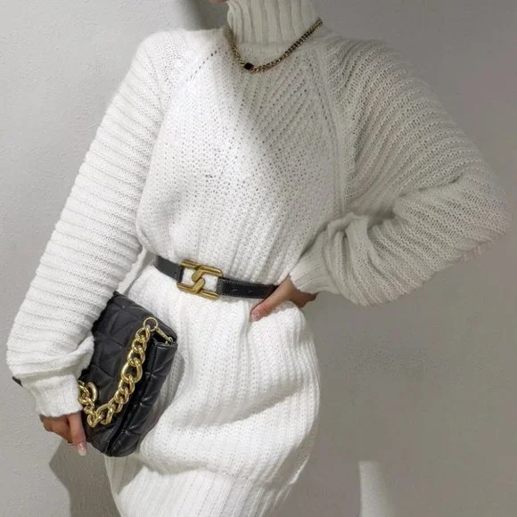 Womens White Sweater Dress - Picture 2 of 6